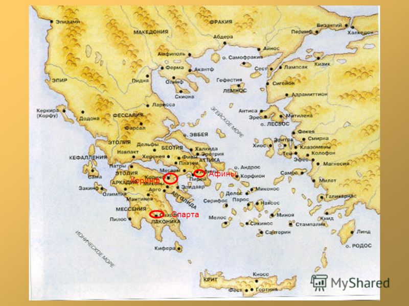 Древний город спарта на контурной карте