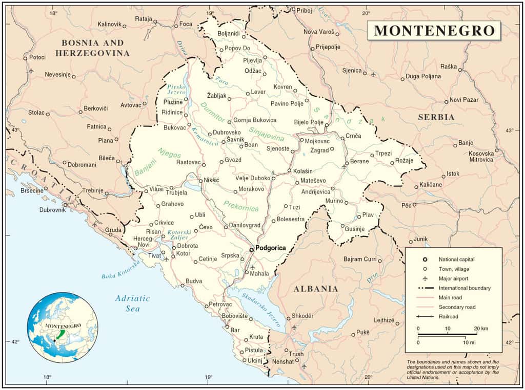 Черногория на карте мира